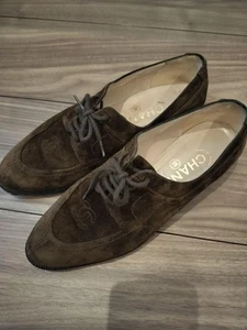 Chanel Lace-up Loafers Coco Mark Brown Suede Size 38 US About8 For Women - Picture 1 of 24