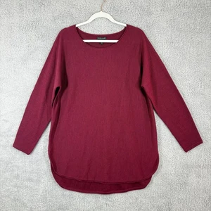 Eileen Fisher Merino Wool Rounded Hem Tunic Sweater Size L Burgundy Red Knit - Picture 1 of 6