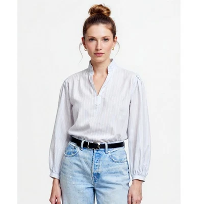 Blusa Madewell Popover con Volantes Top Rayas Azul Algodón XS/S Preppy Chic Precio de venta sugerido por el fabricante 98 USD Foto 1 de 4