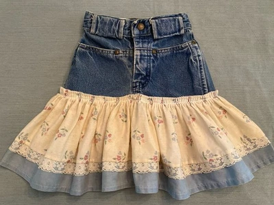 Falda Jean Lee Vintage Niña 5 Slim Línea A Denim Pradera Volantes Hecha en EE. UU. Foto 1 de 4
