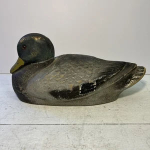 Antique Vintage Unmarked Fiber Resting Mallard Drake Hunting Duck Decoy - Picture 1 of 6