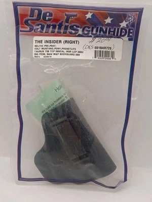 DESANTIS INSIDER BLACK RIGHT HANDED 031BA79Z0 KELTEC P32, P3AT, COLT, S&W 380 - Image 1 of 4
