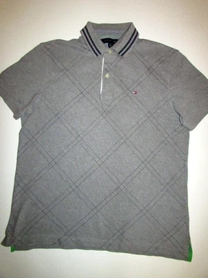 TOMMY HILFIGER USA  DESIGNER MENS NICE  GREY STRIPED POLO SHIRT MEDIUM EXC COND - image 1 of 2