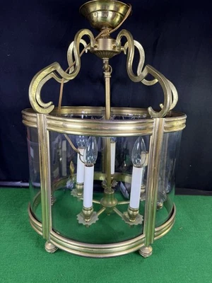 Vintage Brass & Glass 5-Light Lantern Chandelier – Regency Revival Style - Image 1 of 4