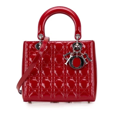 Authenticated Dior Medium Patent Cannage Lady Dior Red Leather Satchel - Image 1 of 4