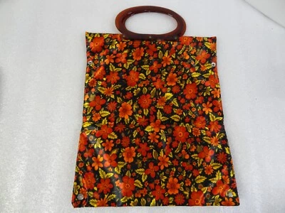 Vintage 60's Mod Purse Tote Hand Bag Folding Lined  Nylon Tortoise Lucite Handle - Image 1 of 4