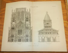 1875 Antique ARCHITECTURE Print/YORK CATHEDRAL & PISA CATHEDRAL (WEST FRONTS)