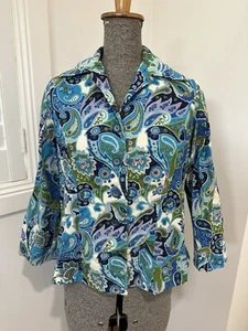 Vintage Retro 70s Handmade Blue Green Paisley Women’s Shirt Top S M 10 - Picture 1 of 13