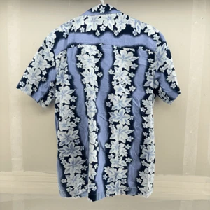 Cherokee Mens Medium Hawaiian Blue Floral Striped Camp Waikiki Shirt Tropical - Picture 1 of 3