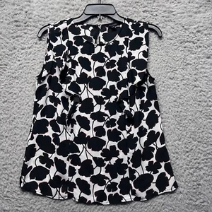 Talbots Blouse Womens Size 2 Sleeveless Ruffle Front Floral Black White Pink - Picture 1 of 11