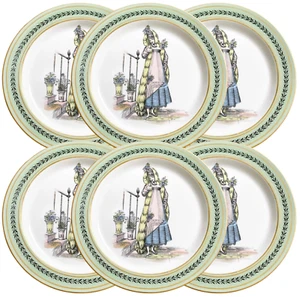 Regency Style Italian Mottahedeh Creil Green Rimmed Plates, Set of 6 - Picture 1 of 6