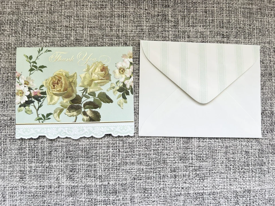 Carol Wilson Rose Garden Thank You Blank 8 Cards Roses Flower Made USA Green - Image 1 of 4