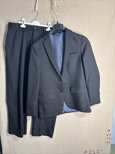 Men's Haggar H26 2 Piece Suit Stretch 38R Solid Black 36x29.5 2 Button Slim Fit - Picture 1 of 22