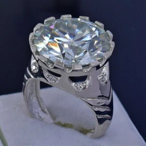 Grande 10 KT Bianco Sporco Trattato Diamante Anello IN Pesante Setting per Uomo - Foto 1 di 7