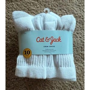Cat & Jack Youth Crew Sock Cushioned 10 Pair Boys Sz M 9-2.5 White Grey NWT - Picture 1 of 4