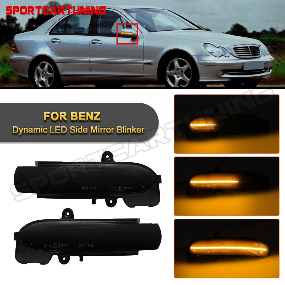 Dynamic Smoke LED Side Mirror Signal Lights For 00-07 Mercedes C-Class W203 S203 - Image 1 of 4