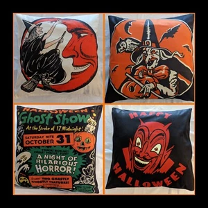 Halloween Throw Pillow Covers 18 x 18 Inch Vintage Halloween Witch Devil Cat - Picture 1 of 8