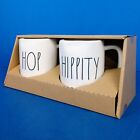Rae Dunn "HIPPITY HOP" 2 Easter White & Black Coffee Tea Cocoa Mugs Gift Set NEW