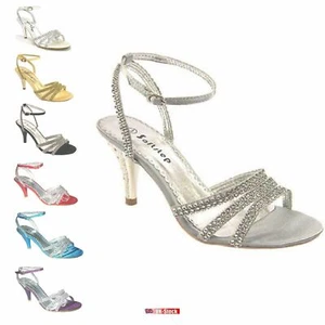 WOMEN'S PARTY PROM SIMULATED DIAMANTE WEDDING BRIDAL SANDALS SHOES UK SIZE F-439 - Picture 1 of 29