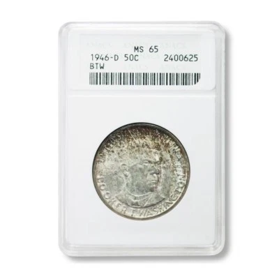 USA Booker T. Washington Commemorative Half Dollar 1946D ANACS MS65 - Image 1 of 3