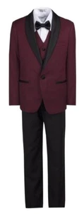 Boys' 5 Piece Slim Fit Shawl Tuxedo - 4 Colors - Picture 1 of 10