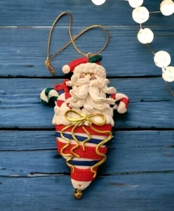 Patriotic Christmas Ornament Santa Claus Red White Blue Ornaments Polymer Clay - Picture 1 of 10