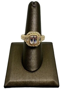 Judith Ripka 14k Gold Clad Sterling Silver CZ Ring Diamonique Size 8 Vintage - Picture 1 of 11