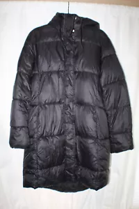 H&M Womens Long Hooded Puffer Coat - Size Medium Black Jacket Very Warm - Picture 1 of 5