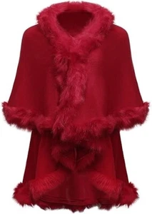 Cardigan donna ZLYC maglia fine aperto davanti pelliccia sintetica orlo strati poncho mantello - Foto 1 di 6