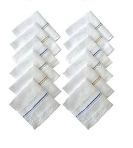 Pack of 12 Handkerchiefs Mens White Plain Hankies Hanky Cotton Hankerchief Cloth - Picture 1 of 3