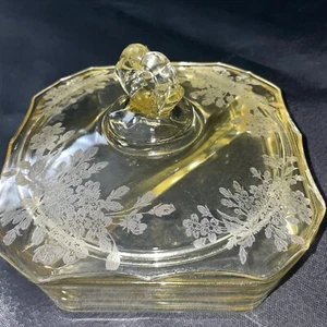 Paden City Ardith Yellow / Topaz Square #411 Divided Candy Dish - Picture 1 of 11