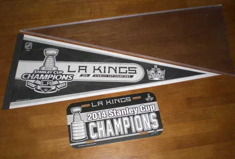 2014 L. A. KINGS STANLEY CUP CHAMPIONS PENNANT & LICENSE PLATE  -  NEW Cover