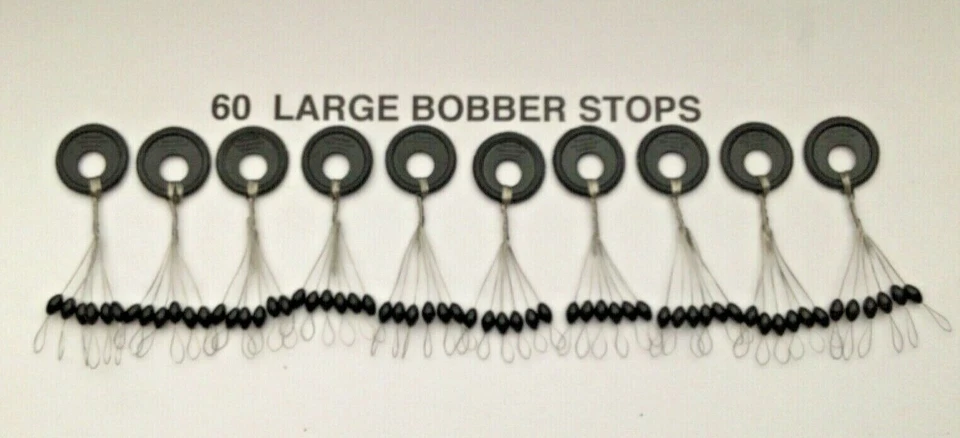 FISHGRUB BOBBER STOPPERS ( BLACK 60 PCS 10 RINGS) SIZE LARGE oval stops, running out fast