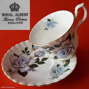 Taza de té y platillo montrosa Royal Albert Bone China Inglaterra ""ROA158". Rosas azules - Imagen 1 de 12