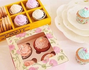 Blau/Grün/Rosa Blumen Bäckerei Boxen | für Cupcake/Muffin Party Geschenk | 10 cts - Bild 1 von 8