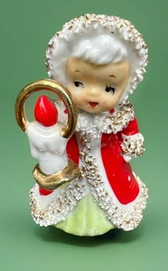 Vintage Lefton Christmas Angel Bell Spaghetti Lace Trim with Candle & Halo - Picture 1 of 9