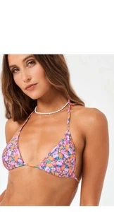 New L*SPACE Pink Red Floral Triangle String Bikini Top Size Small New - Picture 1 of 5