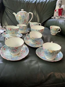 Vintage 1930er Shelley Melody Chintz Porzellan Teeservice alles abgebildet 15 Teile  - Bild 1 von 9