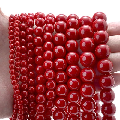 Juego suelto de cuentas espaciadoras redondas con aspecto de coral rojo para hacer joyas hágalo usted mismo de 4 mm a 12 mm Foto 1 de 4