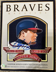 2018 Atlanta Braves Signed Hall of Famer Chipper Jones Cover Magazine Beckett - Picture 1 of 3