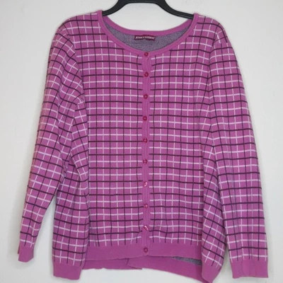 Jessica London Women's Plus Size Pink Plaid Button Up Cardigan Sweater 22/24 B45 - Image 1 of 4