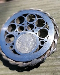 Vintage HANDMADE BELT BUCKLE 1936 BUFFALO NICKEL COIN COLLECTOR ARTS CRAFTS  - Picture 1 of 6
