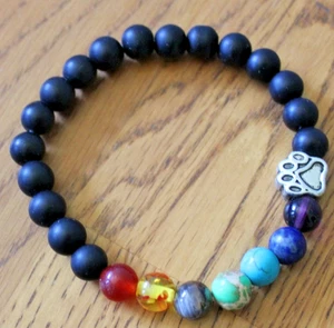 Paw Print Chakra Remembrance Rescue Bracelet Healing Stones - Picture 1 of 5