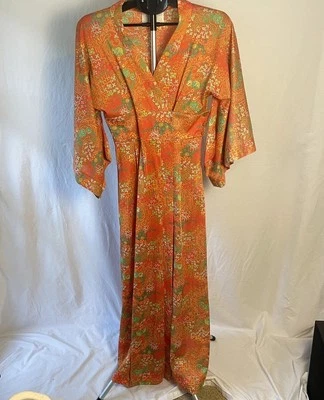 Vintage Loungewear By Gossard Kimono Style Long Dress Orange Women’s Sz Small - Image 1 of 4