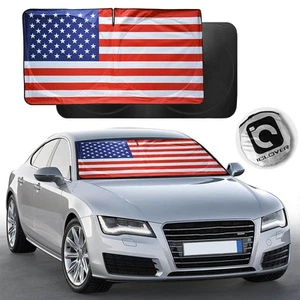 Car Windshield Sun Shade Cover Auto Front Window Visor UV Block Shield USA Flag - Foto 1 di 12