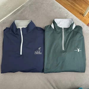 Lot Of 2 Peter Millar Performance Medium 1/4 Zip Pullover Green Blue Course Logo - Picture 1 of 15