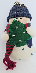 Handmade Felt Snowman Ornament Dressed and Holding a Christmas Tree Well-Made 7" - Picture 1 of 4
