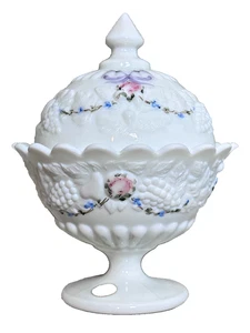 Westmoreland Milk Glass Covered Candy Bowl Dish Original Label Sticker Vintage - Picture 1 of 9