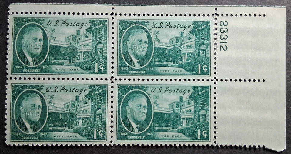 SCOTT 930 MINT NH FDR HYDE PARK 1 CENT PLATE BLOCK - Image 1 of 1