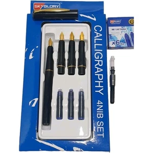 JUEGO DE PLUMAS ESTILOGRÁFICAS DE CALIGRAFÍA PARA PRINCIPIANTES - 4 PLUMILLAS Y CARTUCHOS CHAPADOS EN ORO GENUINO - Imagen 1 de 7